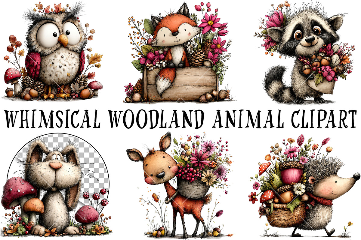 Whimsical Woodland Animal Clipart, a Seasonal Illustration by OK Design (Photo 2 of 6)