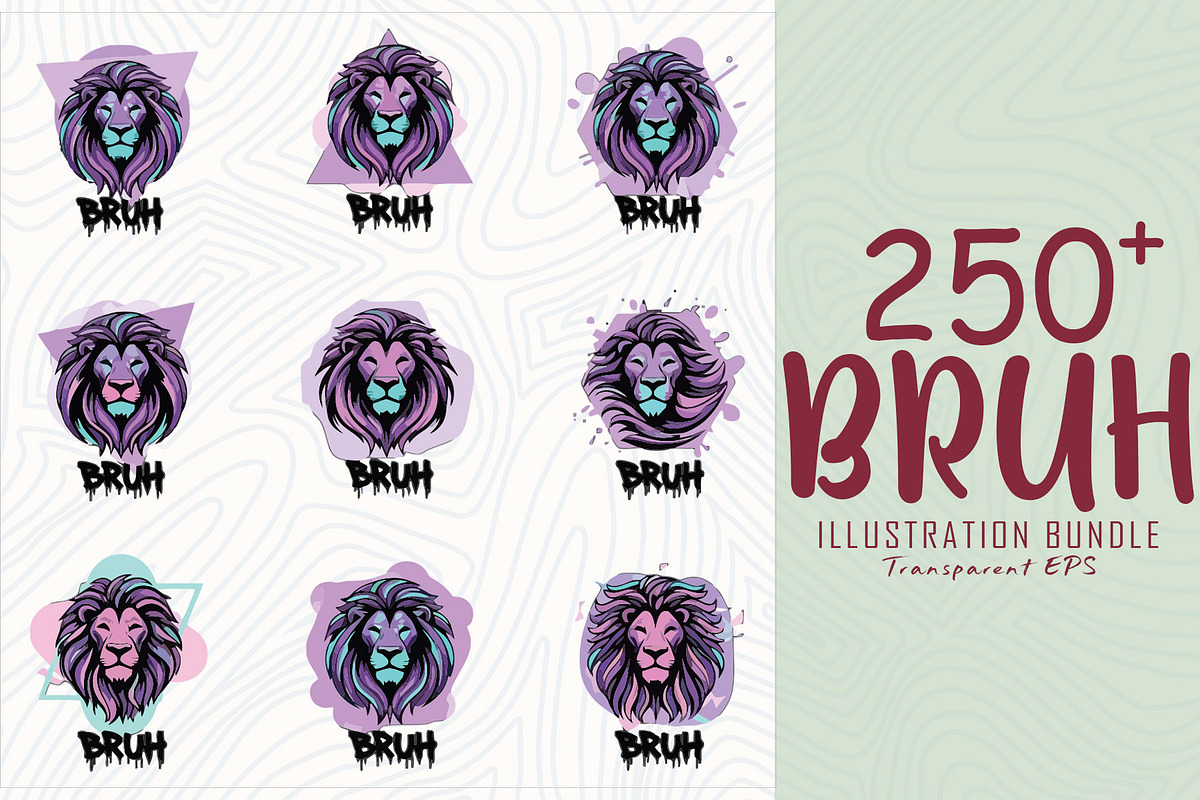 Set of vibrant purple lion head, an Object Illustration by Sofia's Fashion (Photo 1 of 4)