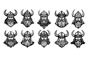 Viking heads black ink sketch vector, an Object Illustration by Onyx