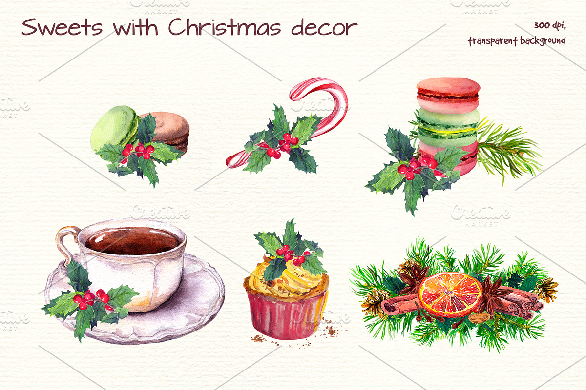 Christmas sweets watercolor set, a Decorative Illustration by Where summer is (Photo 4 of 7)