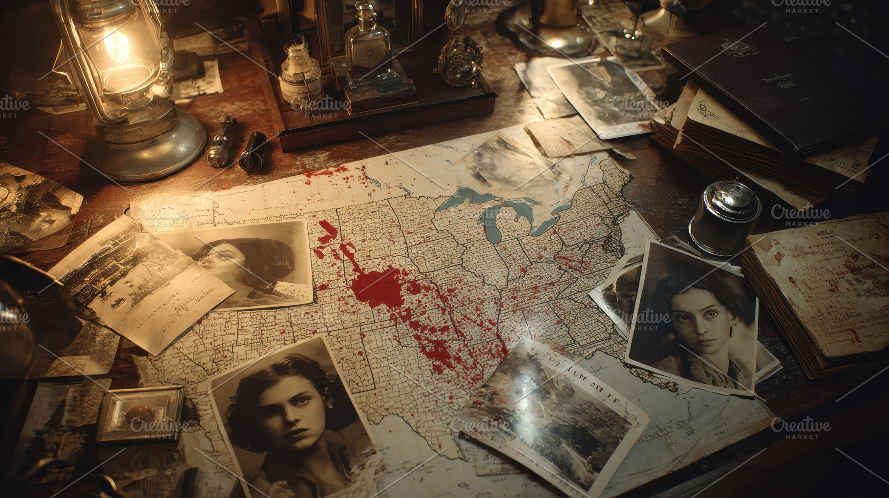 Bloodstained Map Old Photos Antique, an Abstract Photo by Pixeness Studio