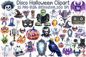 Disco Halloween Clipart, an Illustration by Sublimation Artist