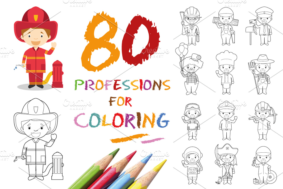 80x Professions for Coloring, an Education Illustration by asantosg (Photo 1 of 17)