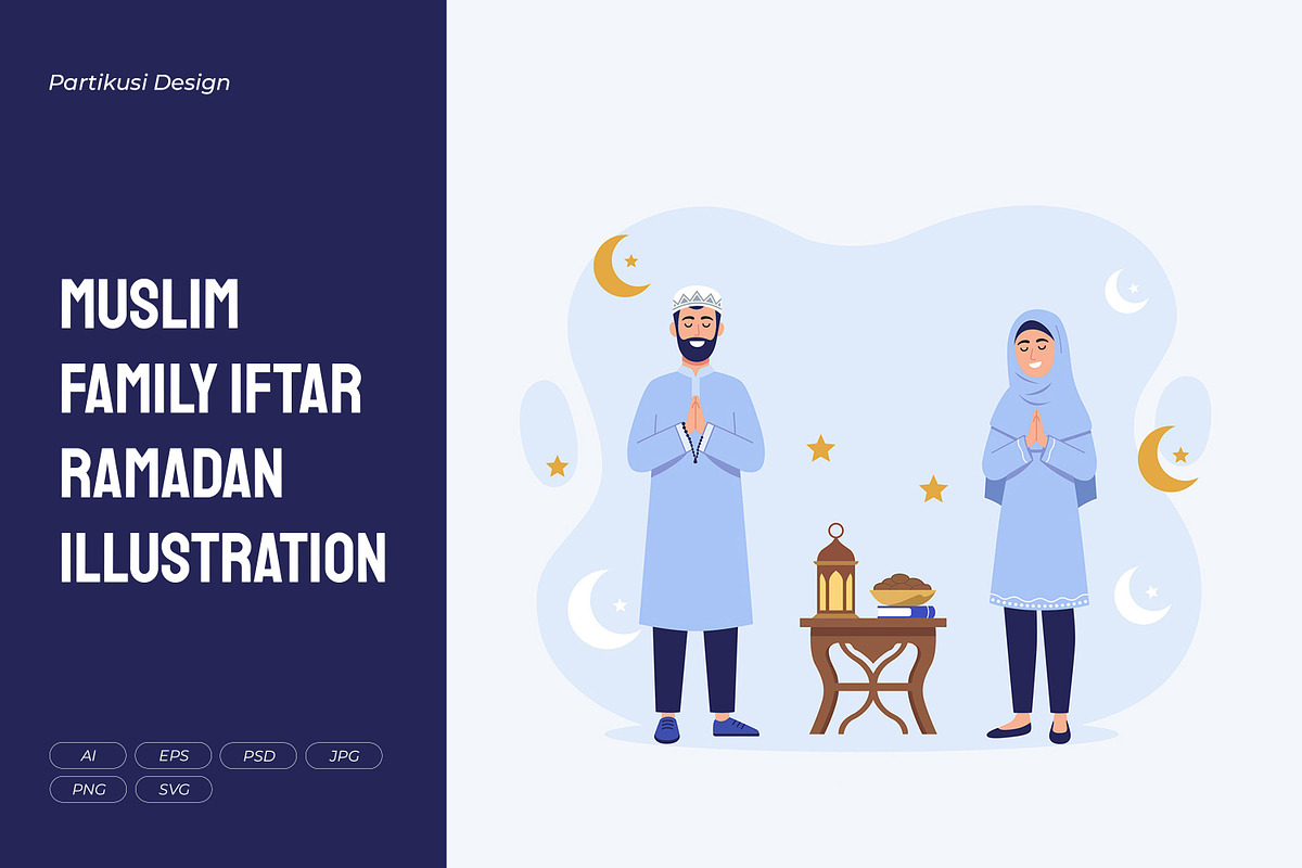 Muslim Family Iftar Ramadan, a Seasonal Illustration by Partikusi Design (Photo 1 of 3)
