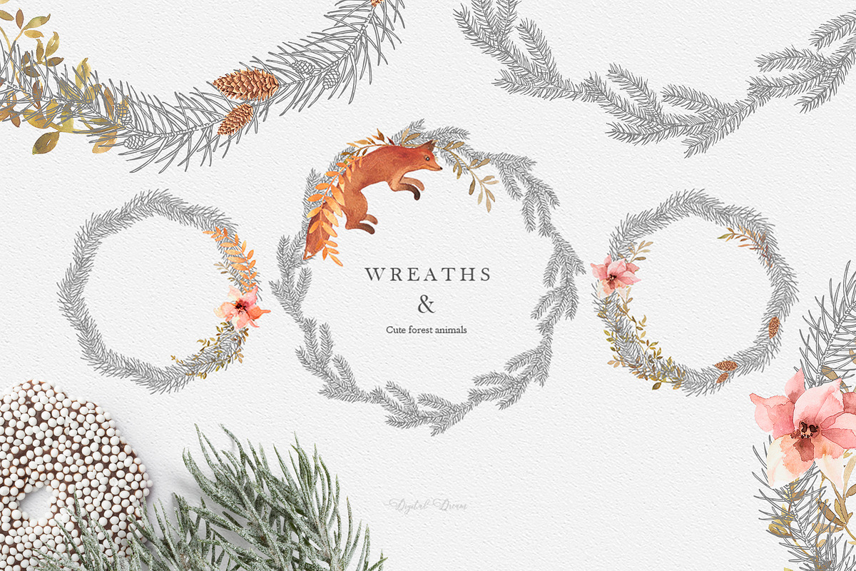 forest animals WREATHS, an Animal Illustration by DigitalDream (Photo 1 of 6)