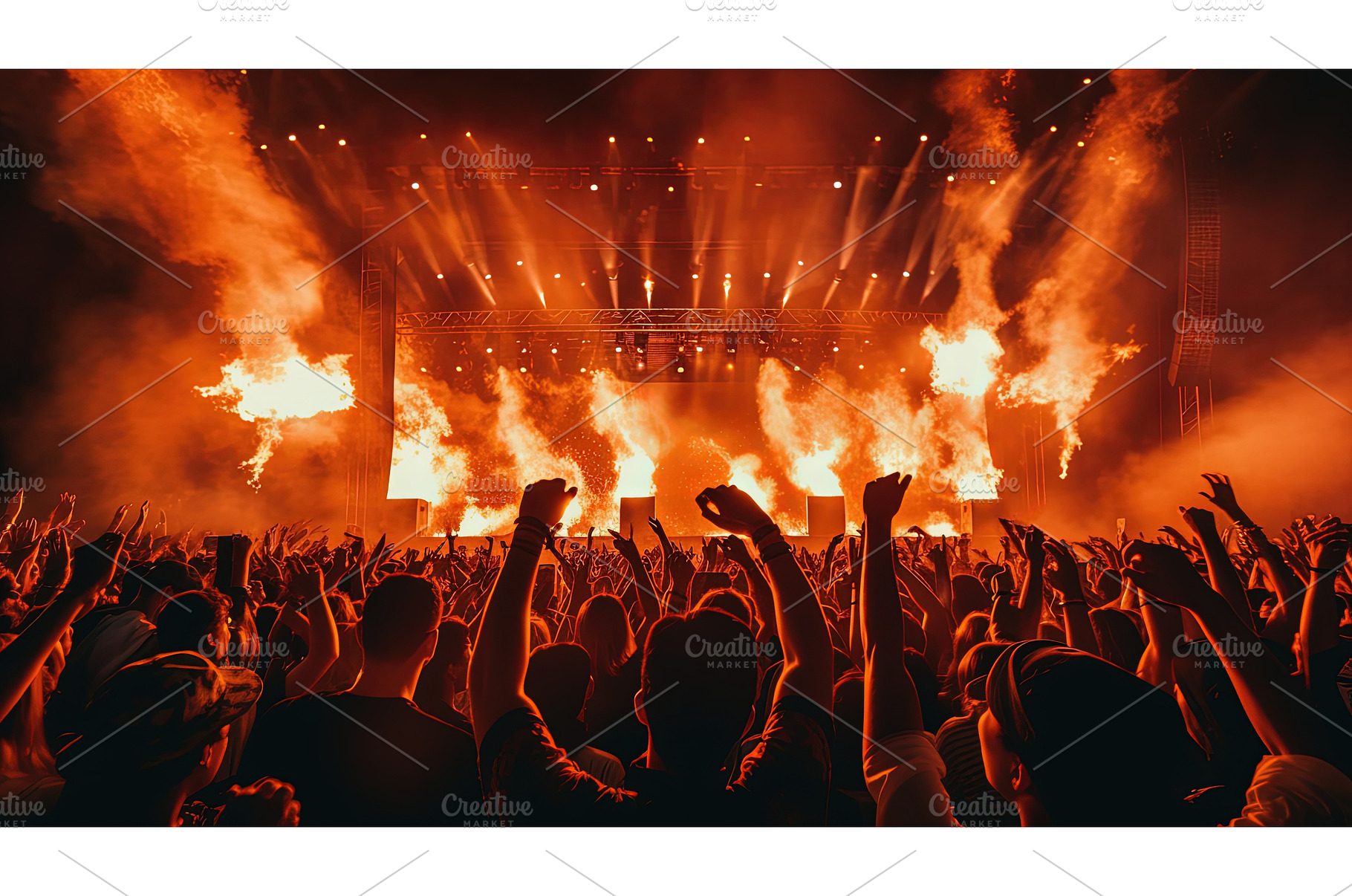 Live rock concert show with fire, a Person Photo by Lermont51