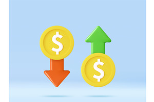 3d Currency rise and fall concept, a Finance Illustration by ModVector