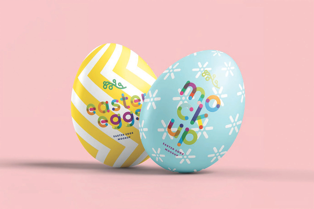 Two Easter Eggs Standing Mockup, an Advertising Mockup by DesignRushMarket (Photo 1 of 2)