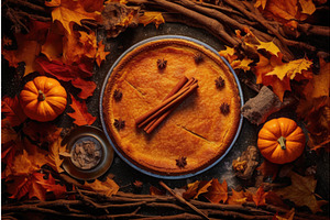 Pumpkin Pie Surrounded By Autumn