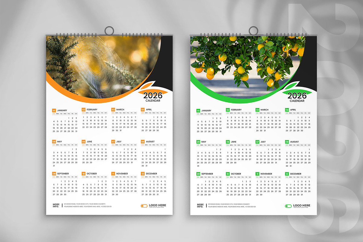 2026 one page calendar design, a Stationery Template by Tanmoy Topu