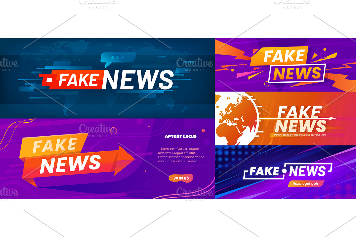 Fake news banners with globes, a Technology Illustration by Vector Tradition