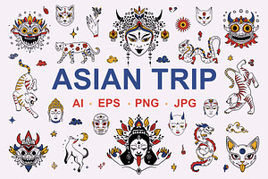 Asian Trip Bundle, a Decorative Illustration by Mariia Kovalchuk