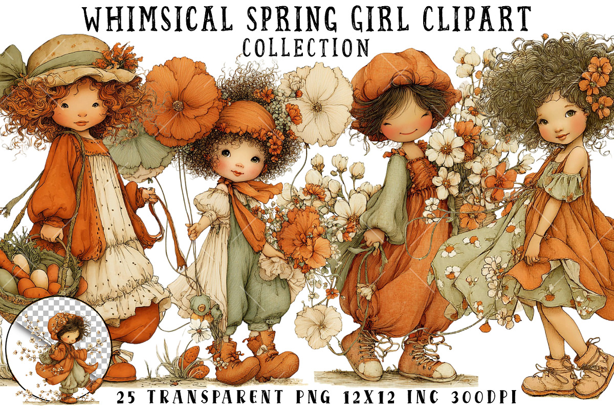 Whimsical Spring Girl Clipart, an Illustration by OK Design (Photo 1 of 6)