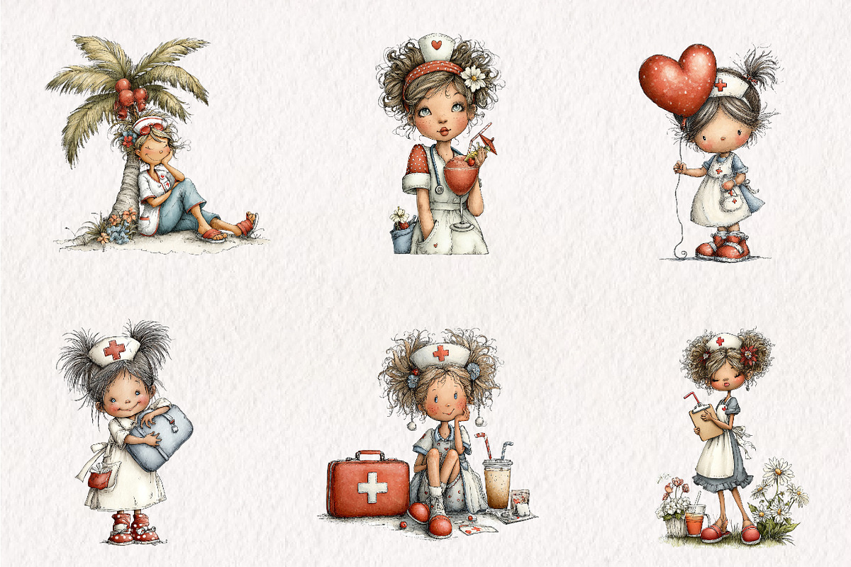 Whimsical Summer Nurse PNG Clipart, a Seasonal Illustration by CreationArt (Photo 2 of 7)