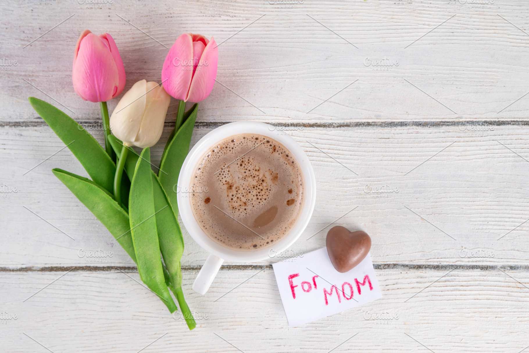 Mother’s Day breakfast background featuring croissant, strawberr, a Holiday Photo by Rimma