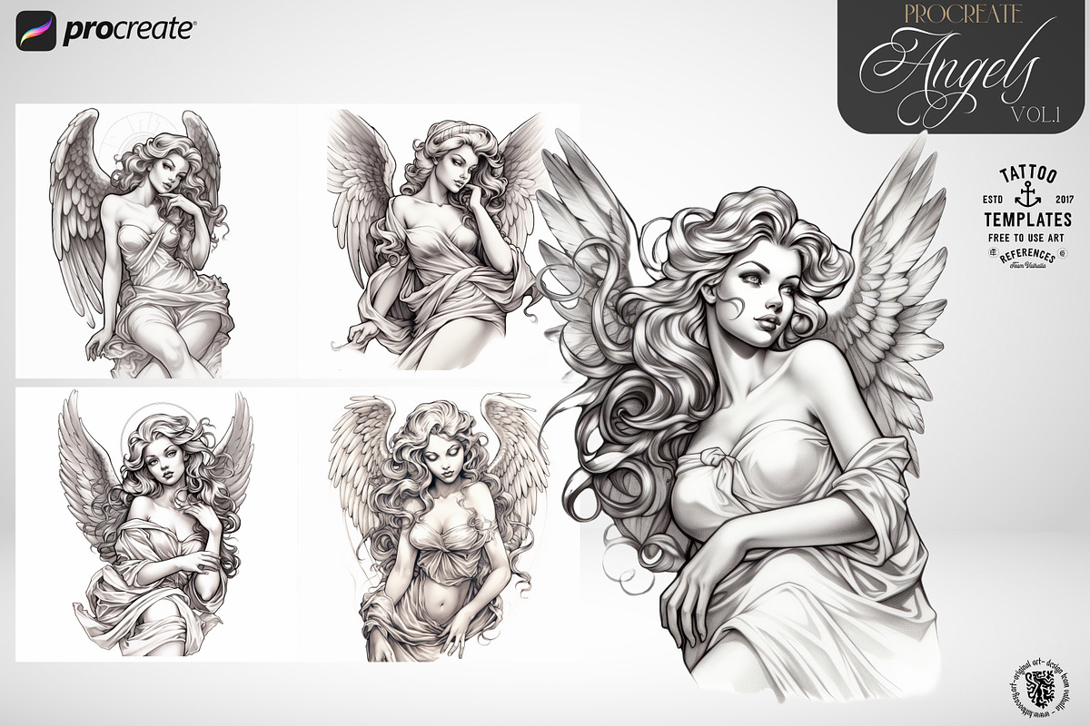 ~ Angels ~ tattoo/art templates, a Brush Add-On by Studio.Valhalla (Photo 4 of 4)