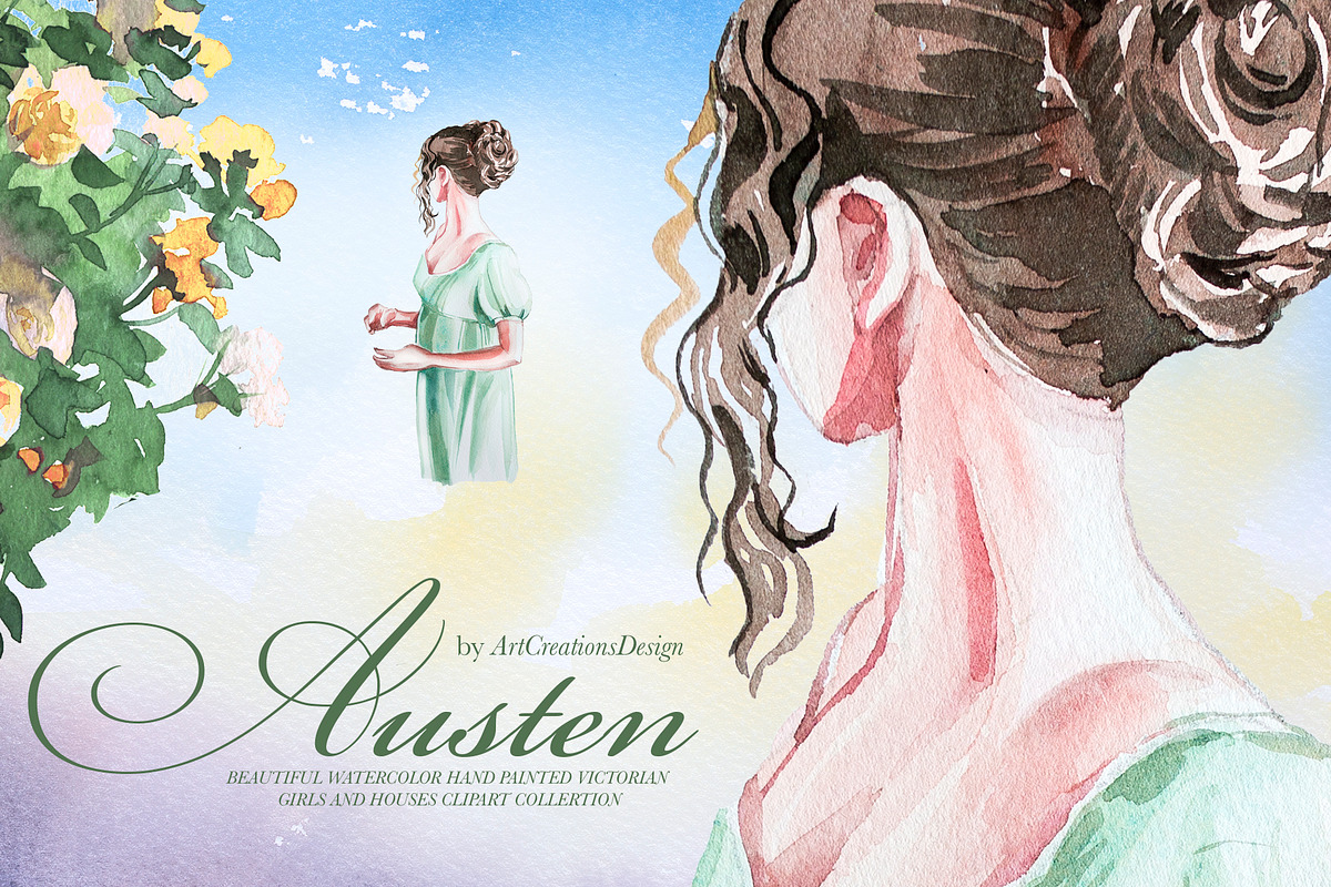 Watercolor Austen Clipart Set, a Person Illustration by ArtCreationsDesign (Photo 4 of 22)
