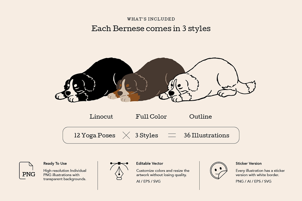 Bernese Mountain Dog Yoga Collection, an Animal Illustration by dosome.my (Photo 2 of 10)