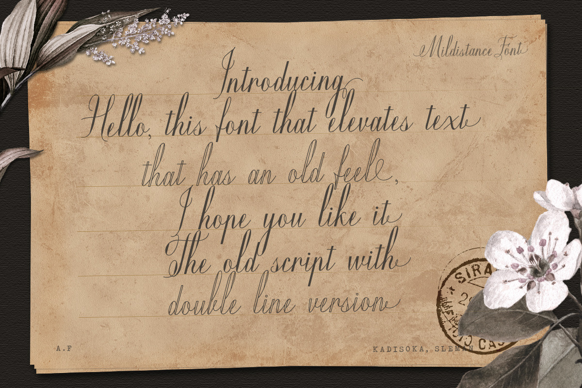Mildistance - Old Script, a Script Font by Letterhend Studio (Photo 2 of 10)