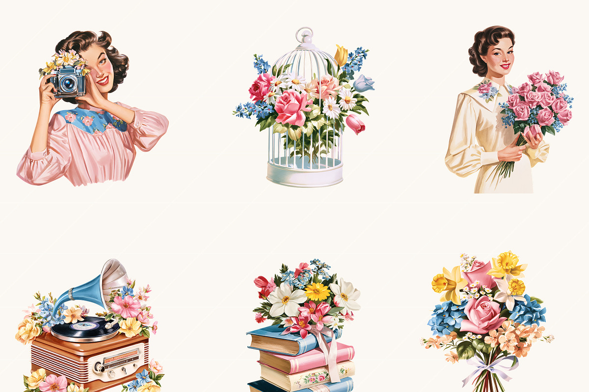 Watercolor Retro Spring Floral, a Decorative Illustration by BusyDaydesign (Photo 6 of 9)