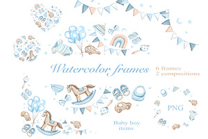 Nursery frames PNG, baby boy items