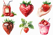 Watercolor Sweet Strawberry Clipart, an Illustration by Craft Nest (Thumbnail 2 of 6)