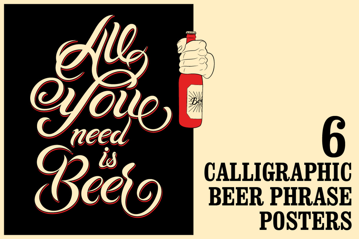 Beer calligraphic vector poster set., a Food Illustration by PoPaShop (Photo 1 of 7)