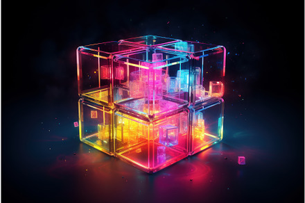 Glowing abstract neon cube. Generate, an Illustration by Ylivdesign