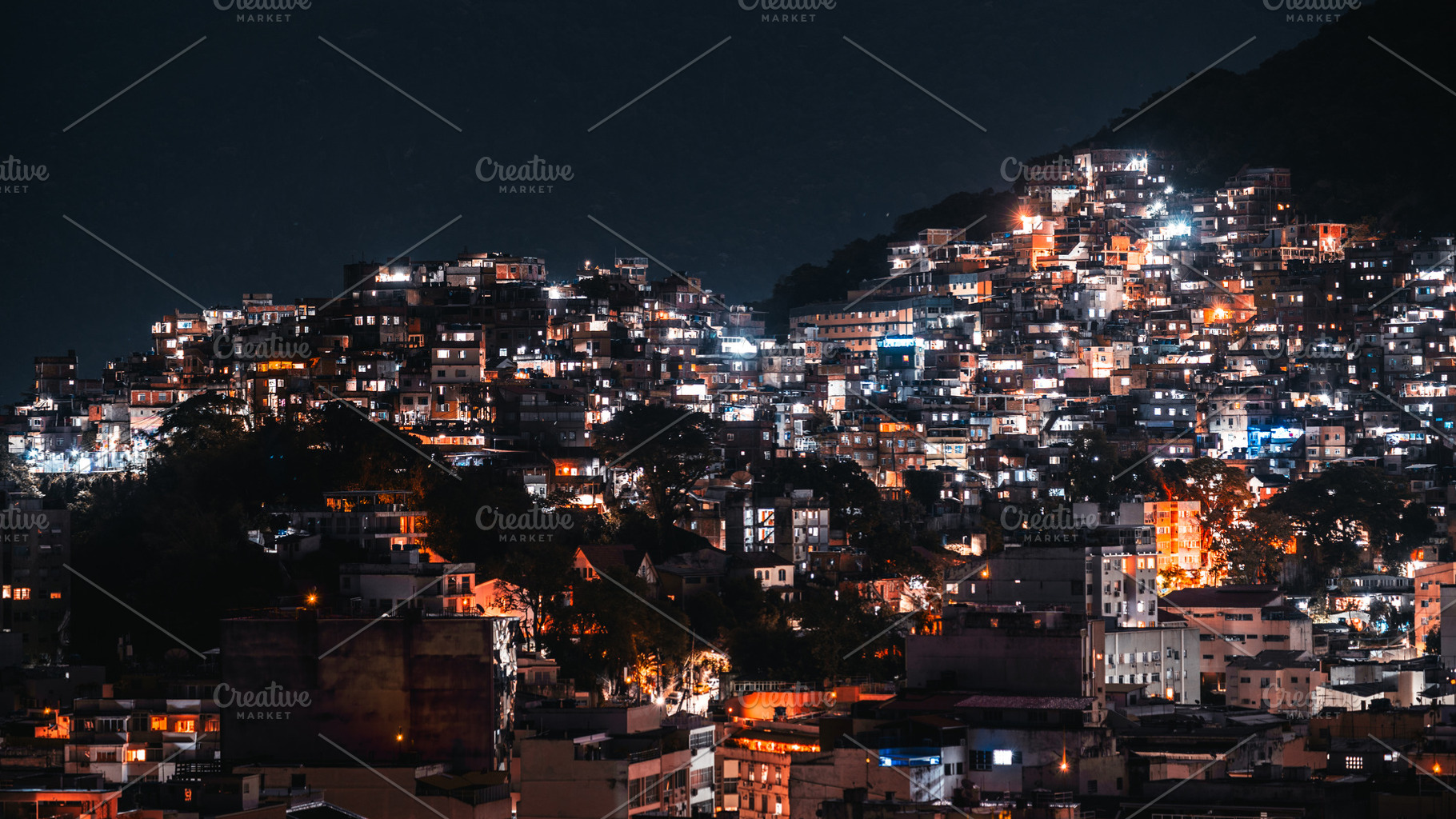 Rio hillside, favela lights at night, an Architecture Photo by SkyNext