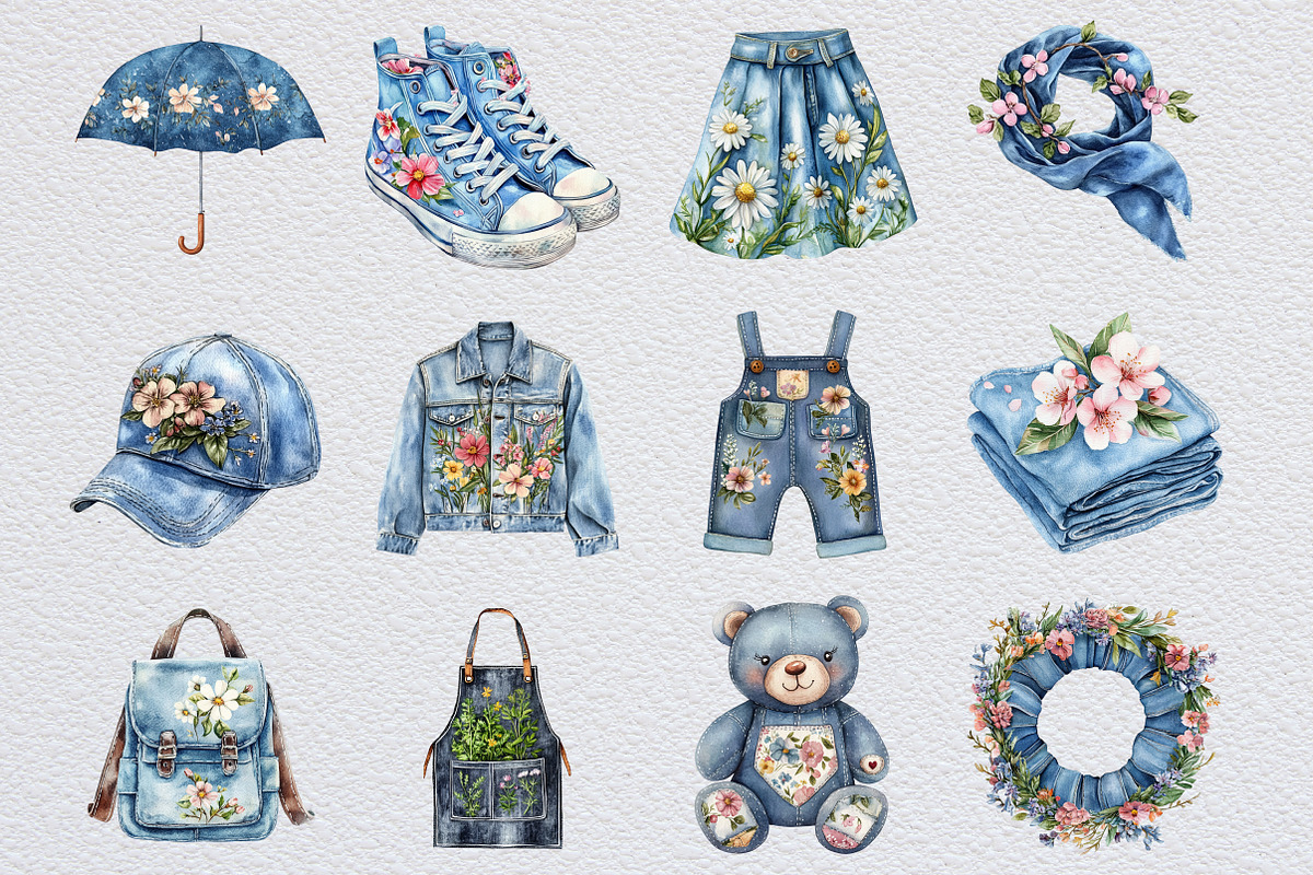 Vintage Denim Spring Clipart, an Illustration by Design Market (Photo 3 of 3)
