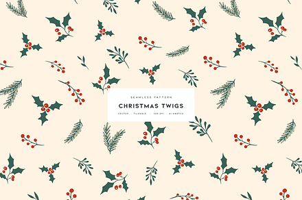 Christmas Twigs | Vector Pattern, a Pattern Graphic by MalyskaStudio