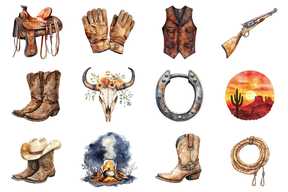 Western Cowboy Clipart, an Illustration by Design Market (Photo 3 of 3)