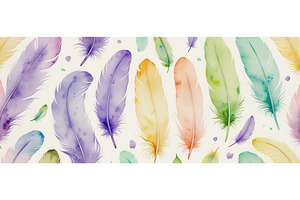 Colorful watercolor feather pattern, an Illustration by tilialucida