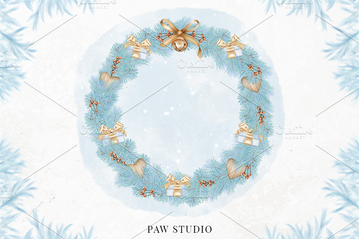 Christmas Wreath Clipart Winter Card, a Decorative Illustration by PawGraphic (Photo 3 of 11)