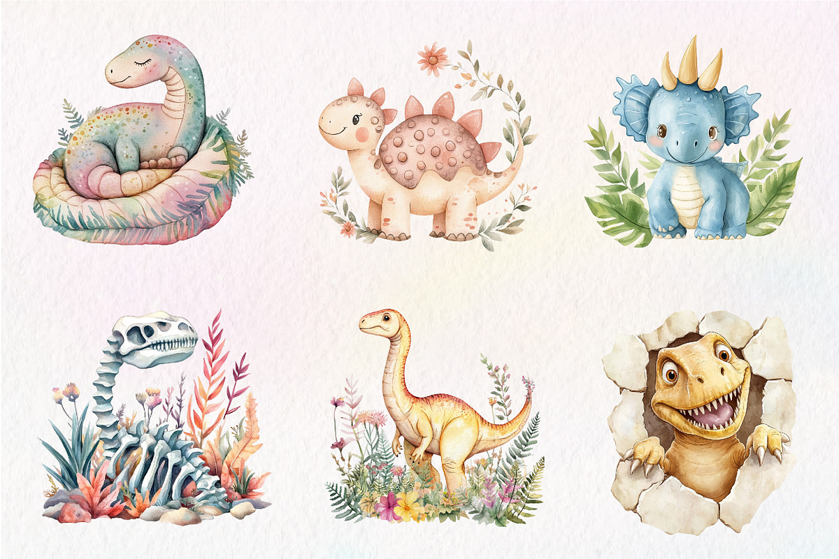 Watercolor Paleontology Dinosaur, an Illustration by CreationArt (Photo 8 of 9)