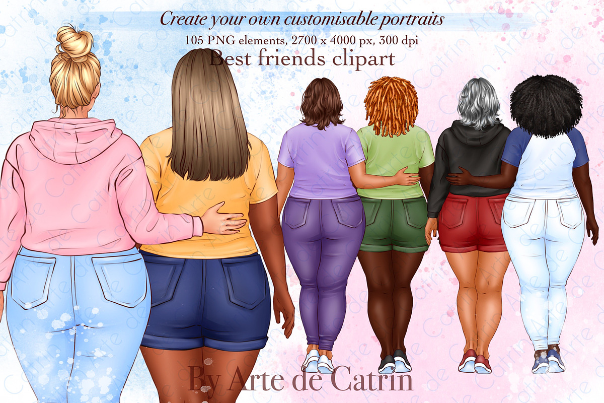 Best Friends Clipart, Plus Size Girl, a Person Illustration by ArtedeCatrin (Photo 1 of 10)