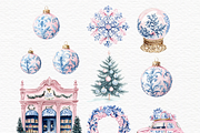 Christmas blue and pink toile, a Seasonal Illustration by Invite to Clipart (Thumbnail 4 of 6)