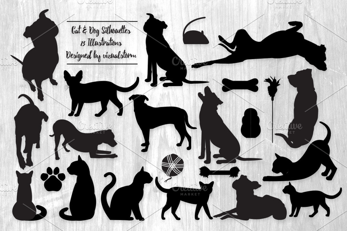 Cat and Dog Pet Silhouettes, an Animal Illustration by VizualStorm