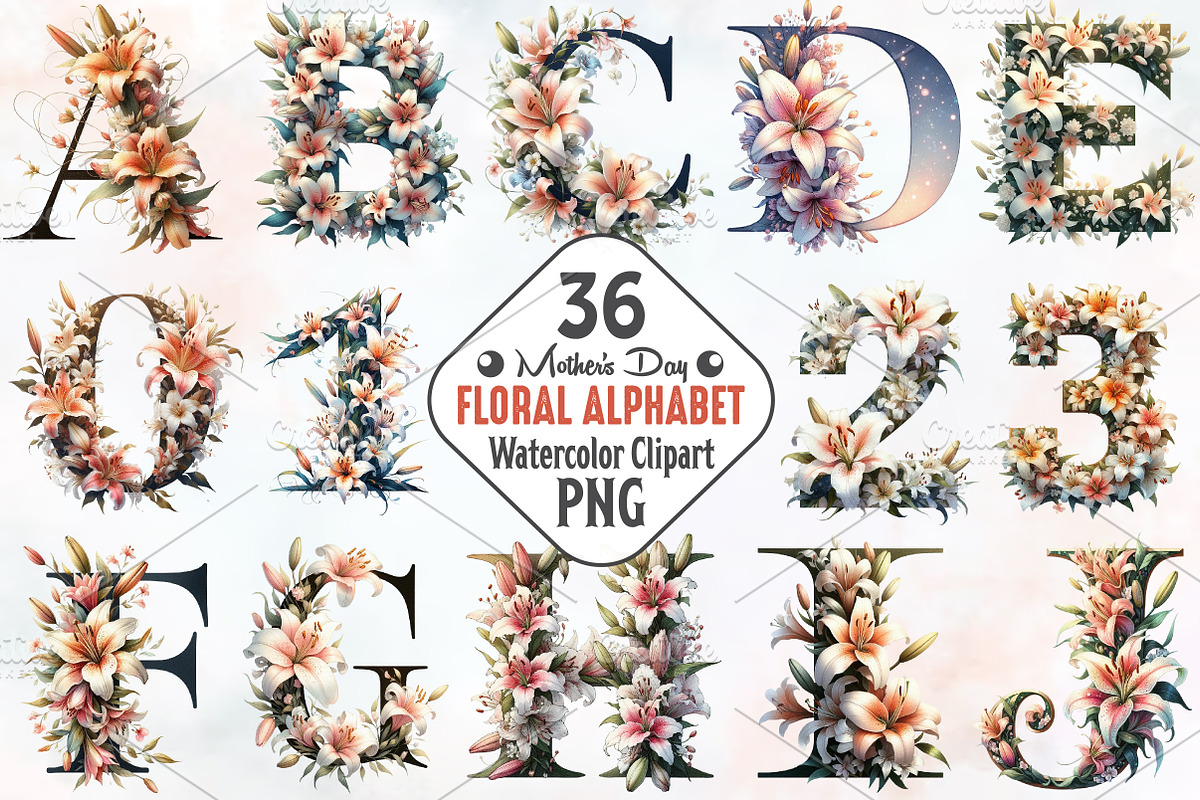 mother's day floral alphabet png, an Illustration by RobertsArt (Photo 1 of 7)