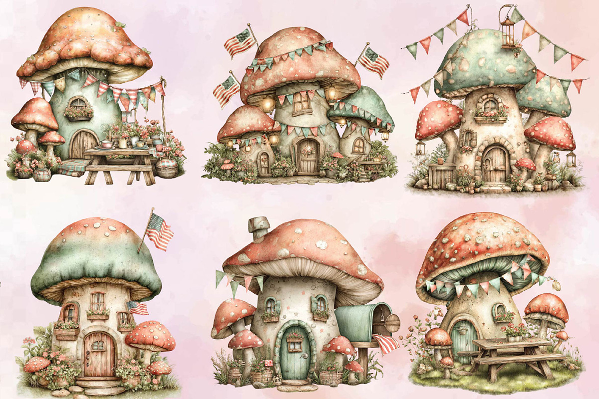 4th of July Mushroom House Bundle., a Finance Illustration by SVGArt (Photo 3 of 9)