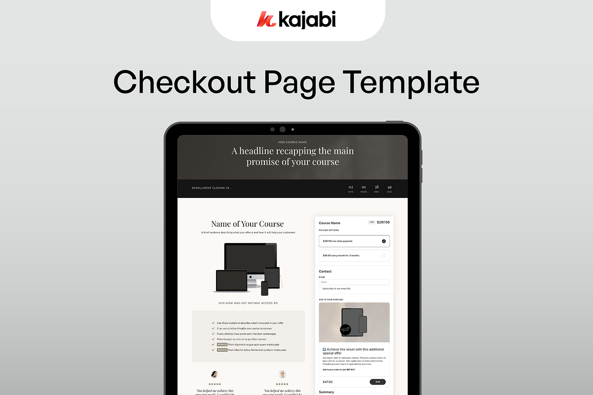 Kajabi Checkout Template, a Landing Page Template by Pixel & Flow (Photo 1 of 8)