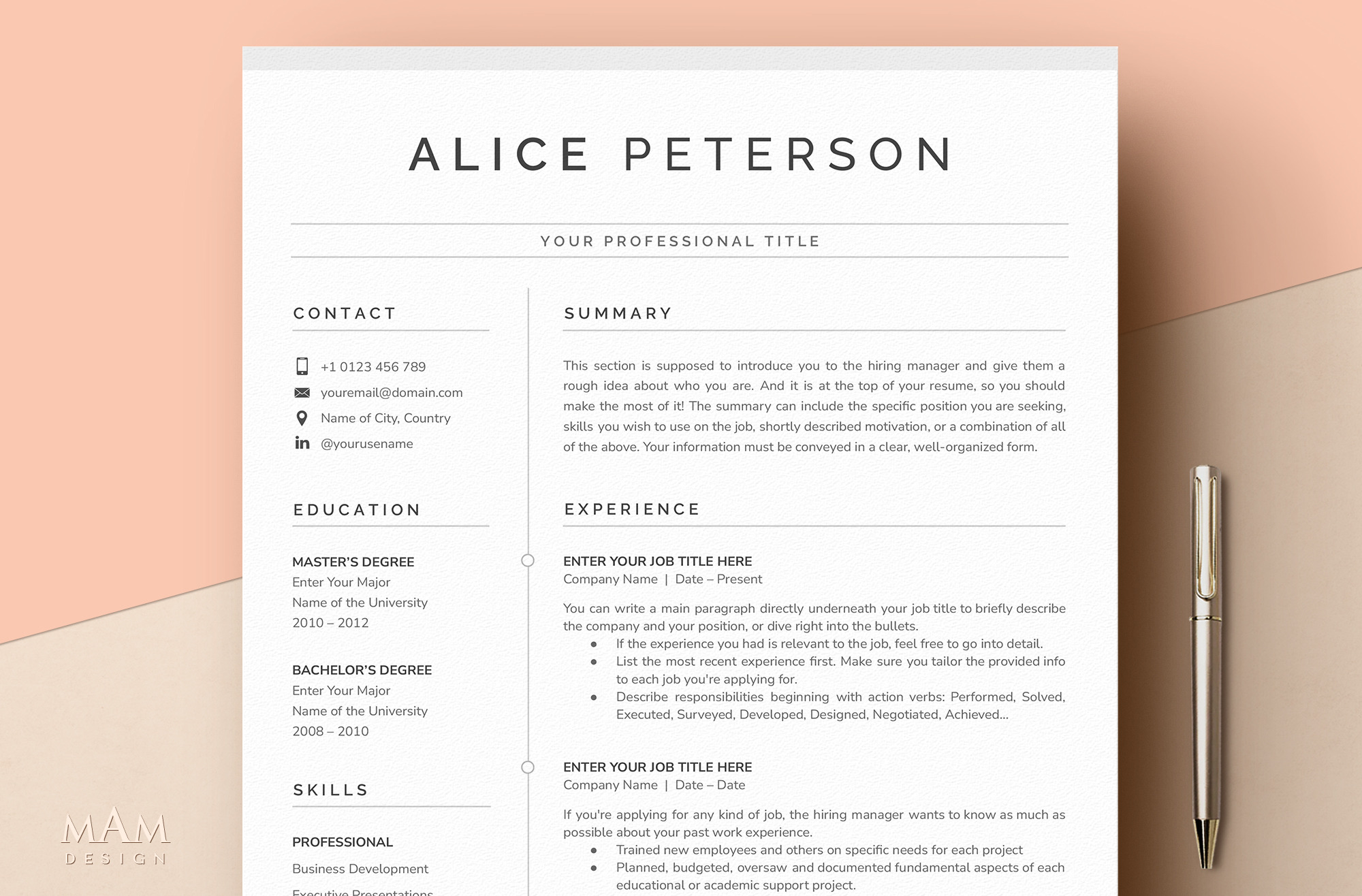 Modern Resume Template, a Resume Template by MAM Design