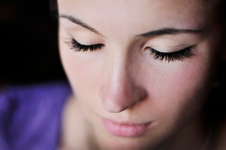 Close up girl with long lashes