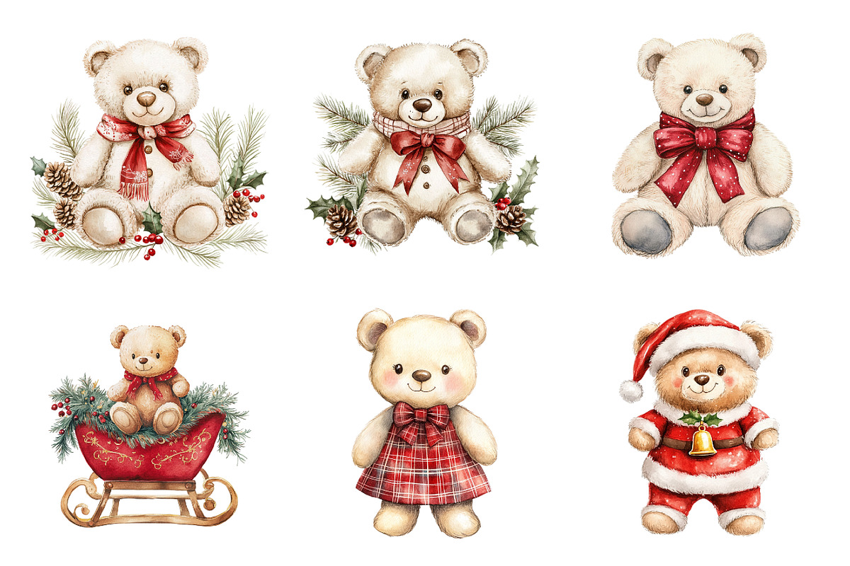 Watercolor Christmas Teddy Bear Png, a Work Illustration by SinaCreation (Photo 5 of 6)