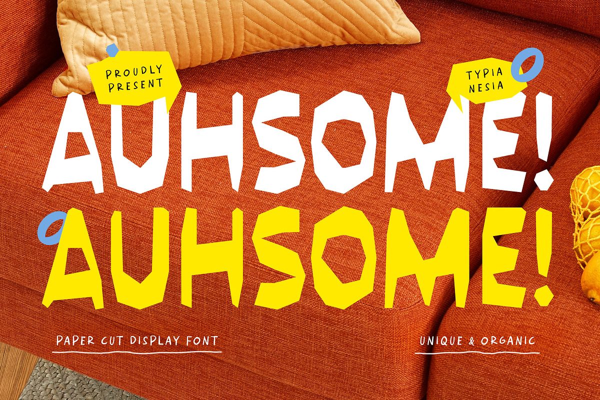 Auhsome - Papercut Craft Font, a Sans Serif Font by Typia Nesia (Photo 1 of 14)