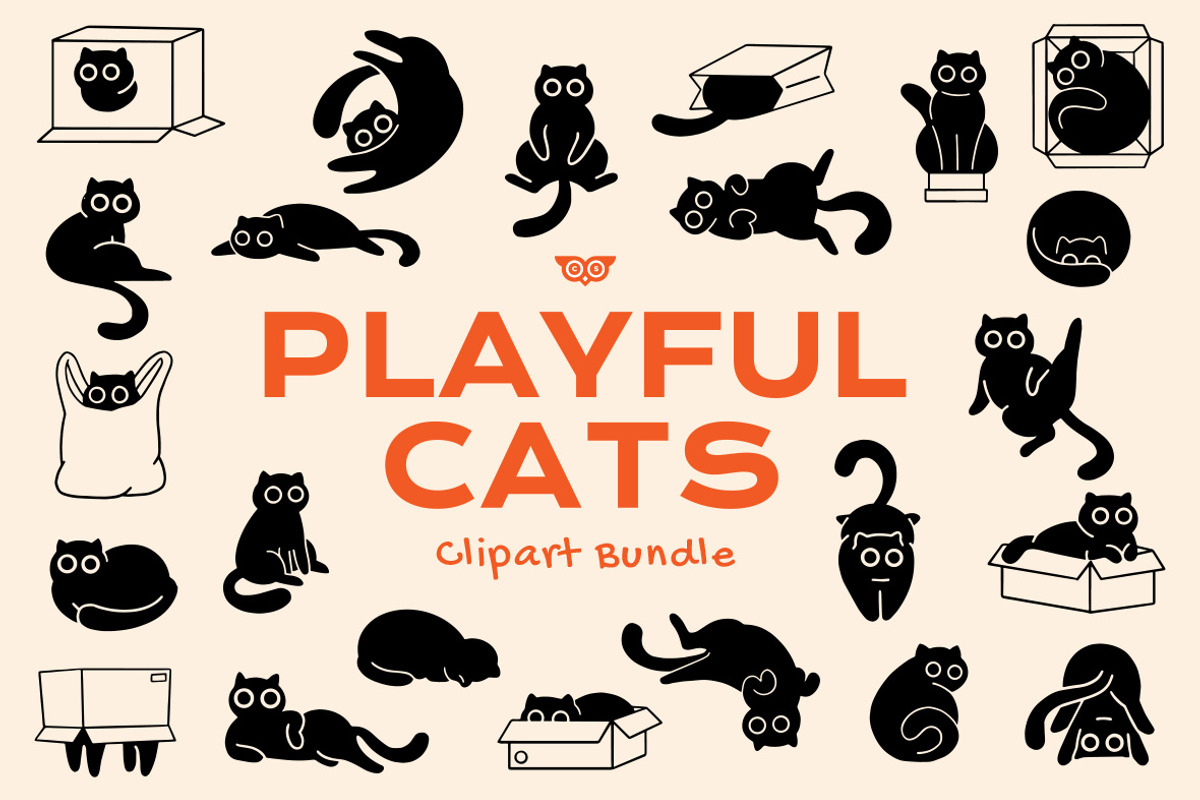 Playful Cats Clipart Bundle, an Animal Illustration by ClayStudio (Photo 1 of 7)