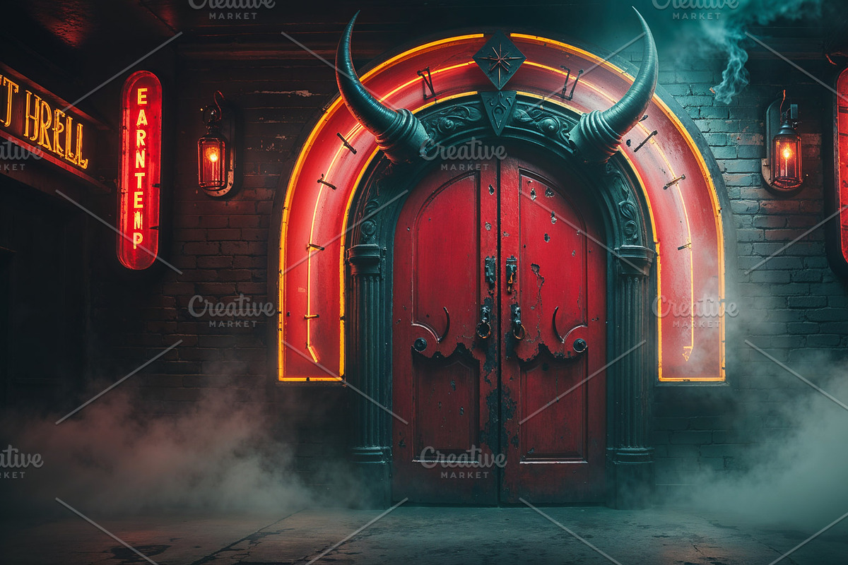 Ornate red double doors, an Illustration by wavebreak