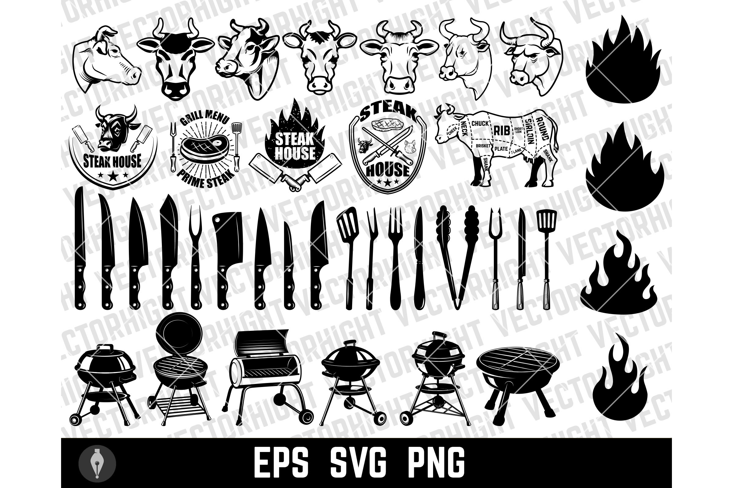 Set of BBQ and Grill labels elements, a Food Illustration by Vectorhight