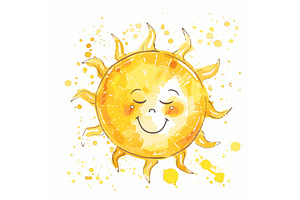 Happy cartoon sun winking watercolor, a Texture Illustration by Vectorstockersland