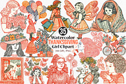 Watercolor Thanksgiving Girl Clipart, an Illustration by Canvas Craft (Thumbnail 1 of 7)
